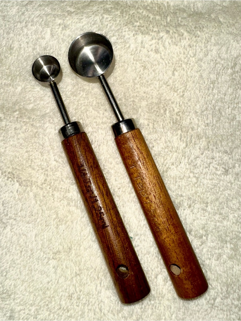 Vintage Wood Handle Measuring Spoons Stainless Steel Spice Jar Scoops 1 Tsp 1/4